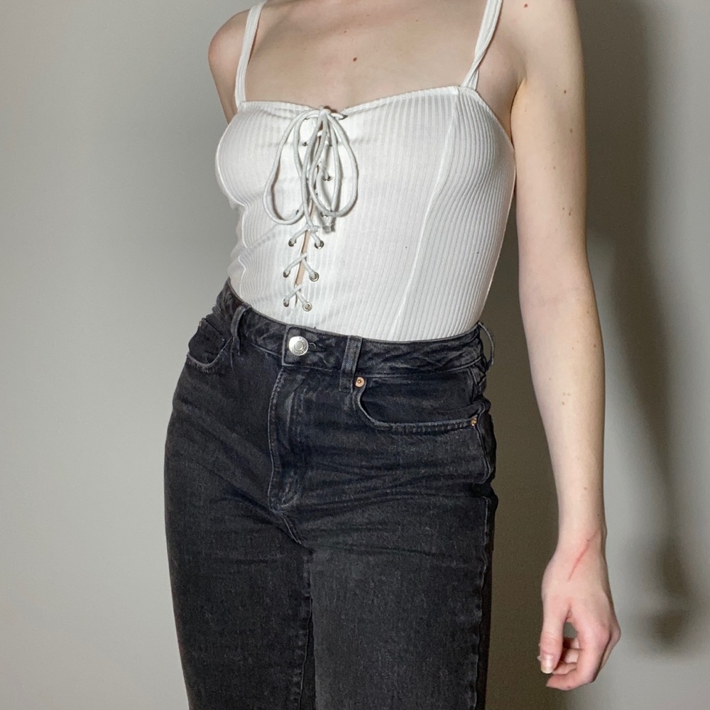 White Lace-Up Bodysuit